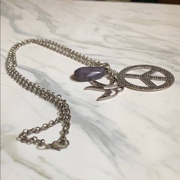 Peace Dove Stone Charm Long Necklace - Picture 3 of 4